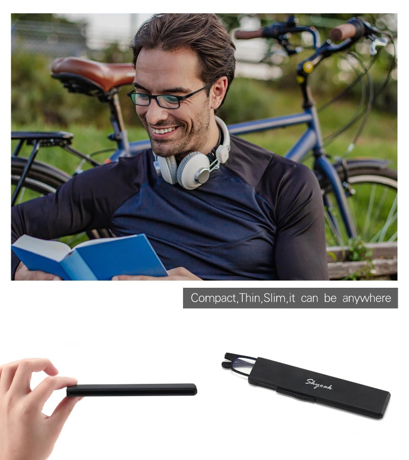 SKYOAK 2 Pack Ultra Thin Lightweight Folding Reading Glasses Women Men TR90 Blue Light Blocking Anti UV/Eyestrain Foldable Compact Computer Readers Portable Unique Stretchable Slim Flat case Black +2.5 - Image 5