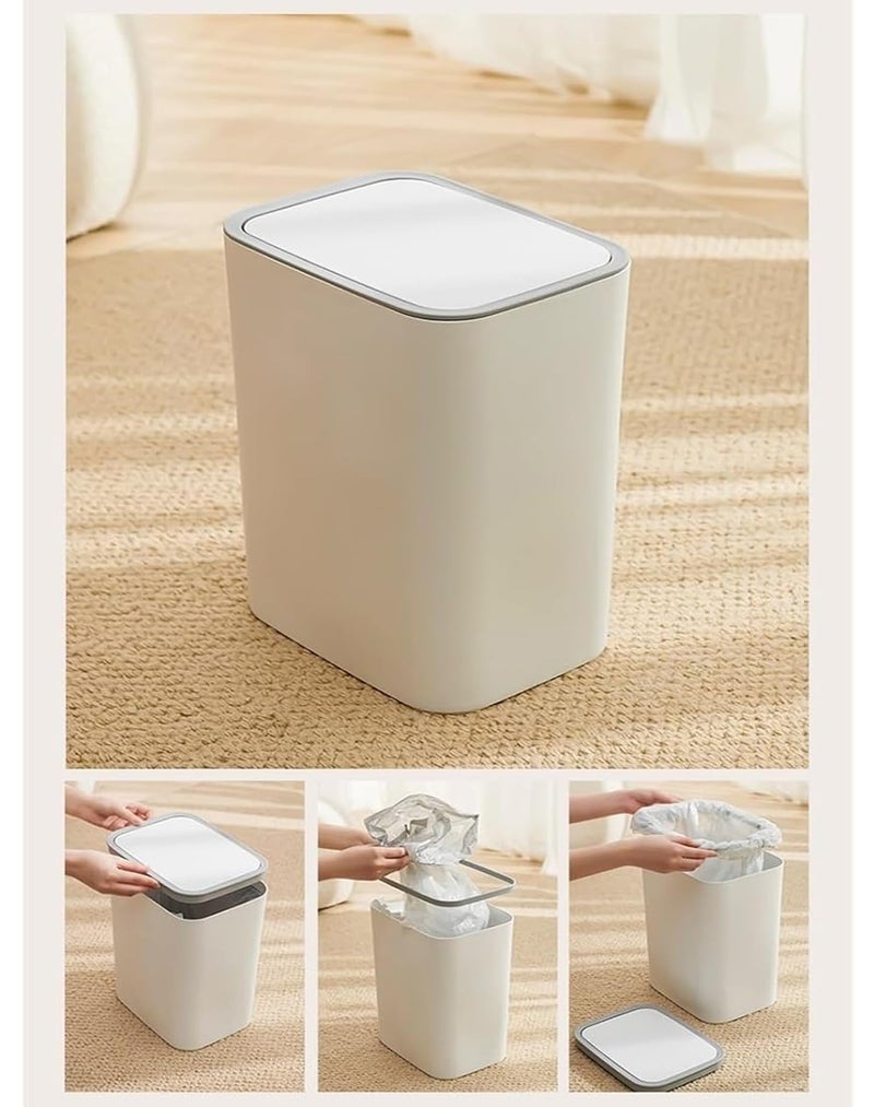 Krevia Slim Bathroom Trash Can with Lid Top Press | Plastic Small Garbage Dustbin with Pop-up Lid for Toilet, Office, Bedroom, Living Room (Grey) - Image 5