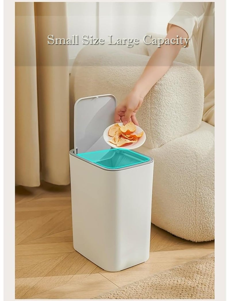 Krevia Slim Bathroom Trash Can with Lid Top Press | Plastic Small Garbage Dustbin with Pop-up Lid for Toilet, Office, Bedroom, Living Room (Grey) - Image 3