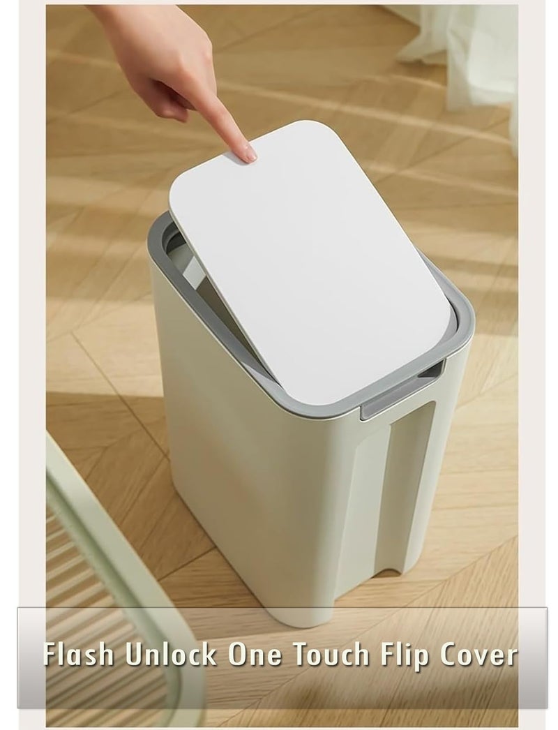 Krevia Slim Bathroom Trash Can with Lid Top Press | Plastic Small Garbage Dustbin with Pop-up Lid for Toilet, Office, Bedroom, Living Room (Grey) - Image 4