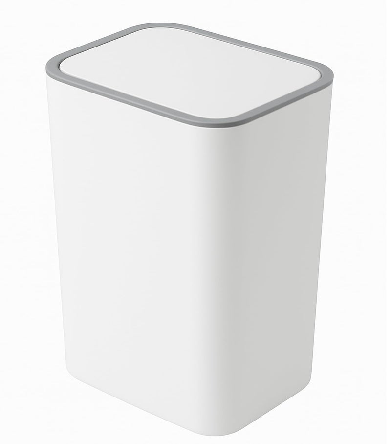 Krevia Slim Bathroom Trash Can with Lid Top Press | Plastic Small Garbage Dustbin with Pop-up Lid for Toilet, Office, Bedroom, Living Room (Grey) - Image 1