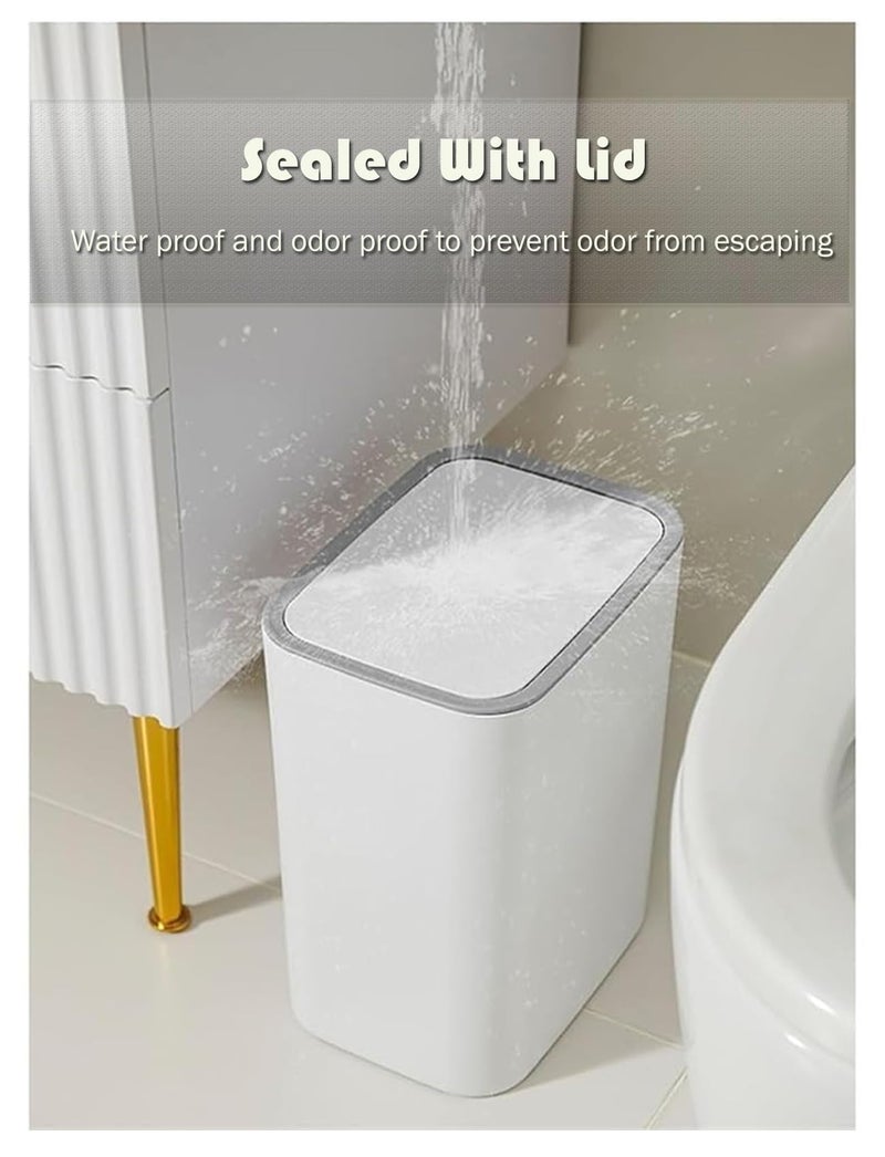 Krevia Slim Bathroom Trash Can with Lid Top Press | Plastic Small Garbage Dustbin with Pop-up Lid for Toilet, Office, Bedroom, Living Room (Grey) - Image 2