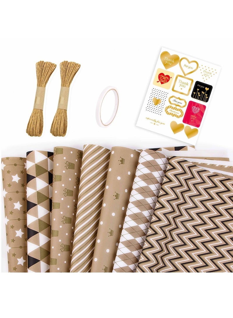 نيمبوت 7 ورقات مجموعة ورق تغليف الهدايا مع شريط لاصق، مجموعة تغليف هدايا متينة لحفلات اعياد الميلاد وعيد الحب والزفاف وحفلات استقبال المولود الجديد والتخرج 50 cm X 70 cm - Image 2