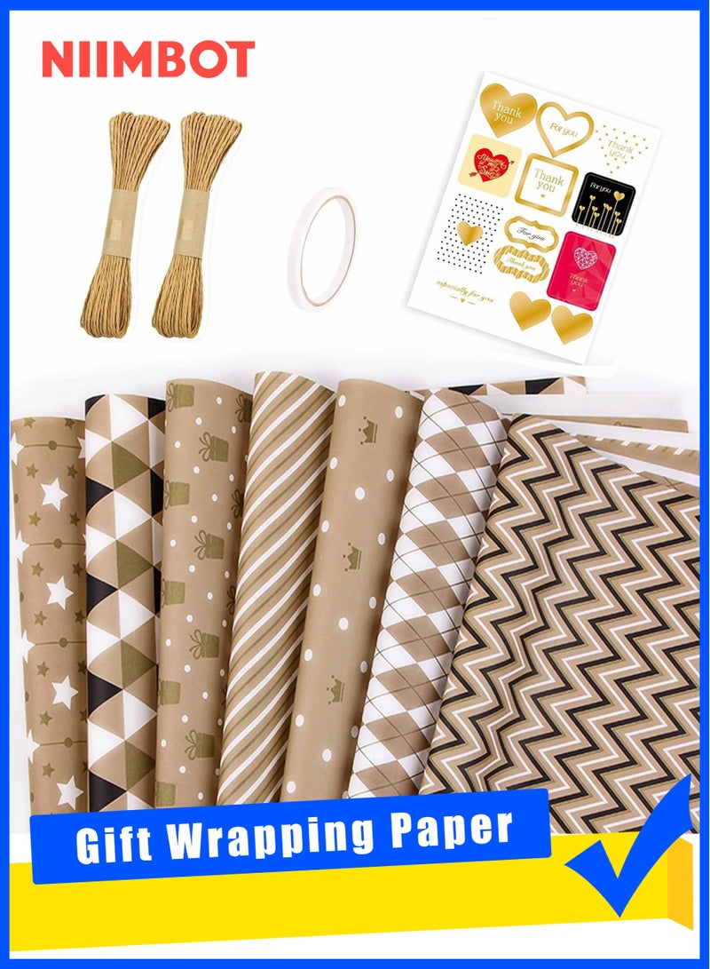 نيمبوت 7 ورقات مجموعة ورق تغليف الهدايا مع شريط لاصق، مجموعة تغليف هدايا متينة لحفلات اعياد الميلاد وعيد الحب والزفاف وحفلات استقبال المولود الجديد والتخرج 50 cm X 70 cm - Image 1