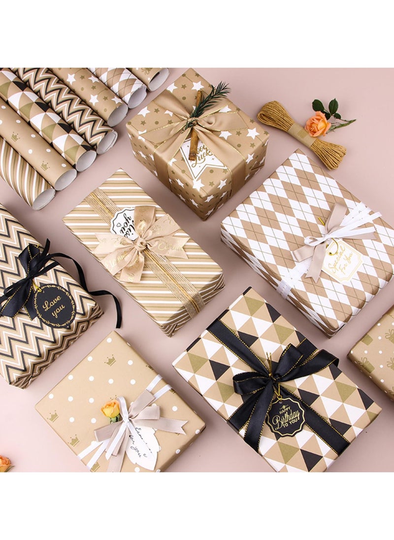 Generic - 7 Sheets Gift Wrapping Paper with Ribbon Sticker Tape Set, Durable Gift Wrap Set for Birthday Party, Valentines Day, Wedding, Baby Shower, Bridal Shower,  Graduation - Image 1