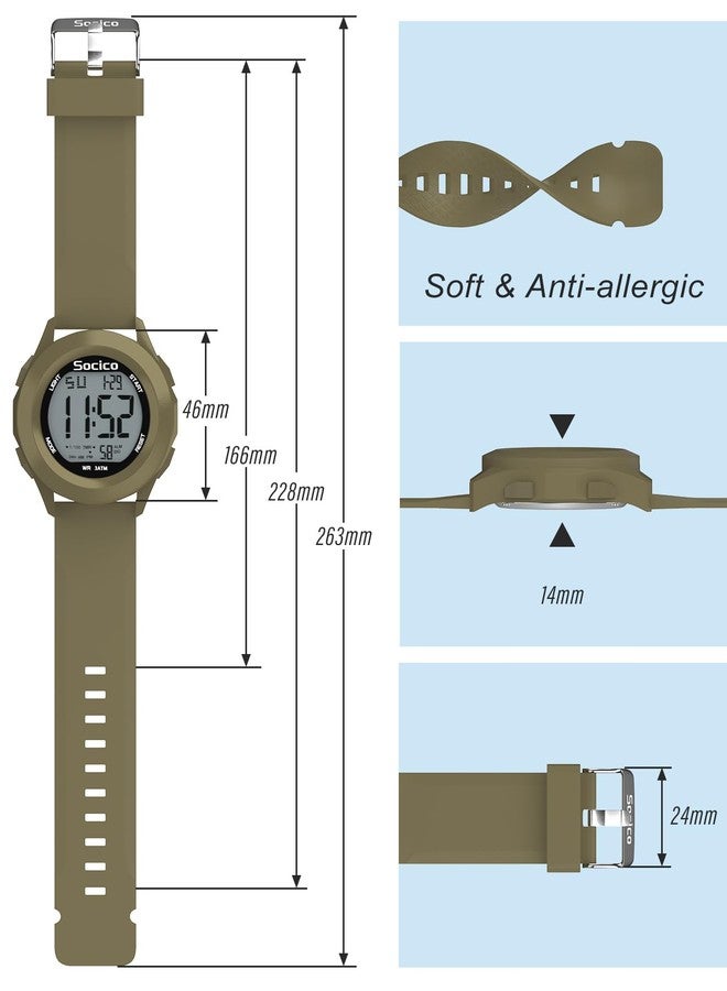 SOCICO Mens Digital Watch Sports Waterproof Outdoor Large Face Military Watches with Stopwatch Back Light Alarm Date Display, khaki, Sport - Image 3
