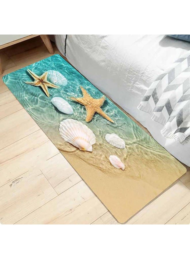 LYFANS Bath Rugs Sponge Foam Absorbent Soft for Bathroom and Kitchen (47x18 inches), Flannel Mat Non Slip Bright 3D Print for Bedside and Living Room(Scallop Starfish) - Image 1