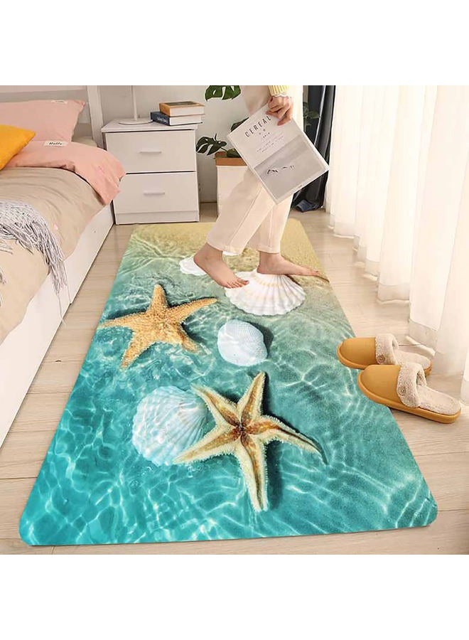 LYFANS Bath Rugs Sponge Foam Absorbent Soft for Bathroom and Kitchen (47x18 inches), Flannel Mat Non Slip Bright 3D Print for Bedside and Living Room(Scallop Starfish) - Image 3