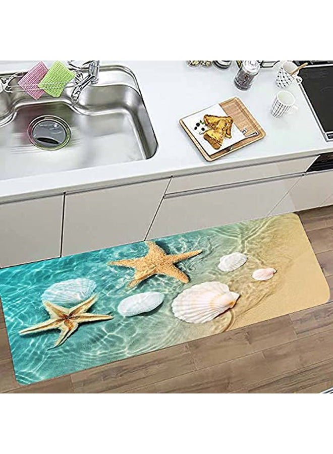 LYFANS Bath Rugs Sponge Foam Absorbent Soft for Bathroom and Kitchen (47x18 inches), Flannel Mat Non Slip Bright 3D Print for Bedside and Living Room(Scallop Starfish) - Image 2