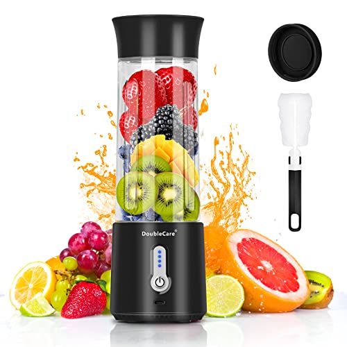 DoubleCare Portable Blender for Shakes and Smoothies,500ml Electric Juicer, 4000mAh Smoothie Blender with BPA-Free Material, USB Rechargeable Fresh Juice Blender for Travel, Gym, Outdoors, and Home, Black - Image 1
