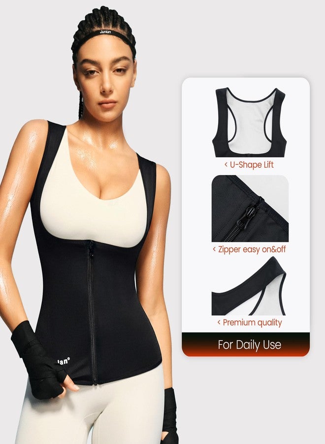 Junlan Sauna Suit for Women Waist Trainer Vest for Women Sweat Tank Top Shaper for Women with Zipper, Black, S - Image 3