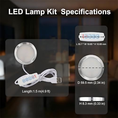 BambooSegD 5PCS LED Lamp Kit 001 Three Colors for Bambu Lab H2S/P2S/P1P/A1 Makerworld for anycubic Makeronline 3D Printer Light DIY Hardware Model Spare Parts 5V USB Powered, 3000K Warm Light - Image 5
