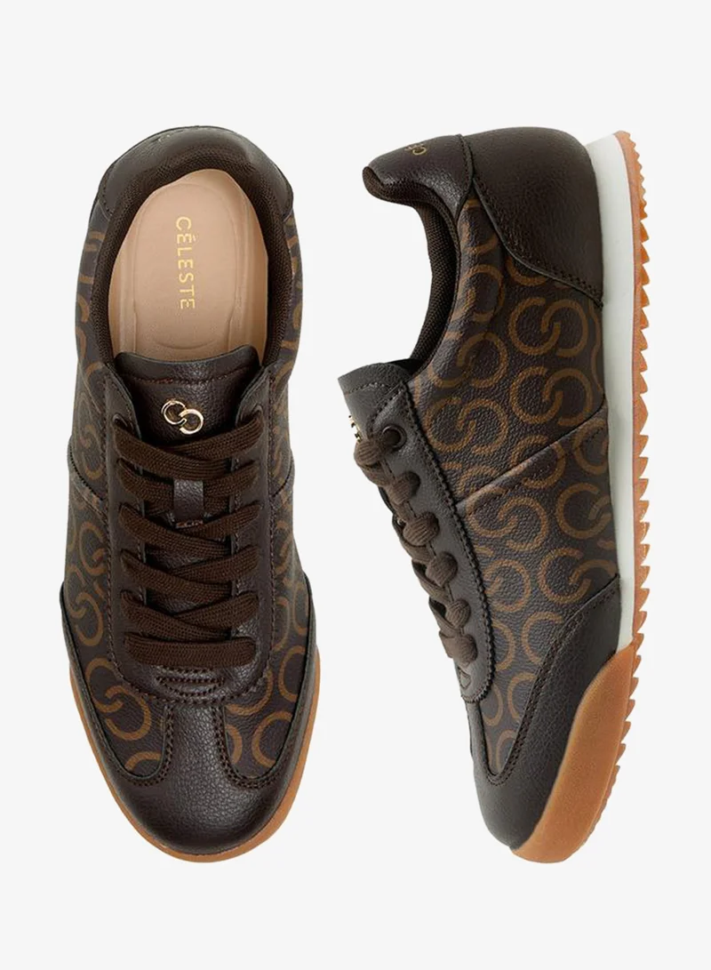 Celeste Women Monogram Print Lace-Up Sneakers