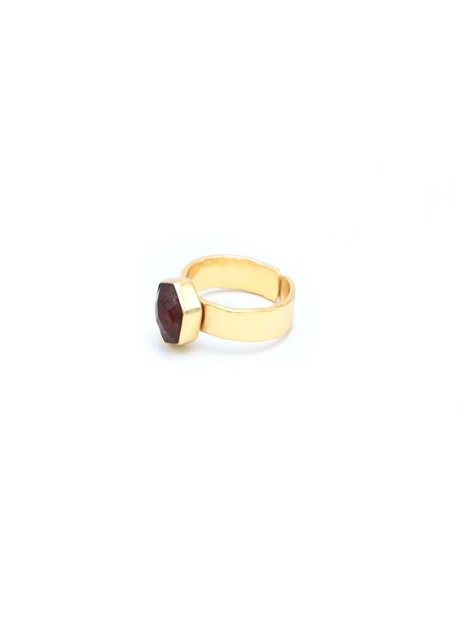 Dua Handmade Strawberry Quartz Hexagon Ring 7mm – Brown Adjustable Gold-Plated Modern Gemstone Jewelry - Image 4