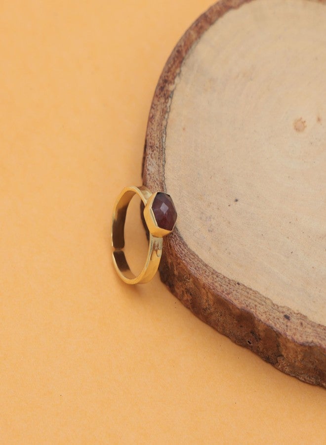 Dua Handmade Strawberry Quartz Hexagon Ring 7mm – Brown Adjustable Gold-Plated Modern Gemstone Jewelry - Image 2