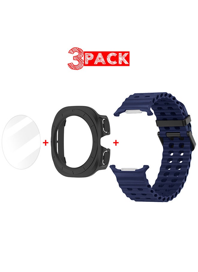 CATANES - (for Samsung Galaxy Watch 7 Ultra) 3 Packs Silicone Band, Case and Screen Protector, Soft Ocean Silicone Sport Strap Replacement Accessory - Image 1