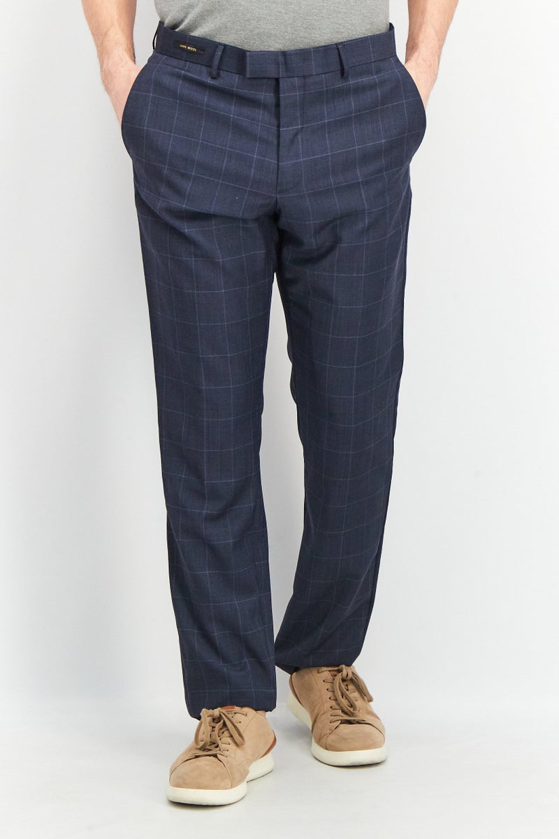 SELECTED Men Regular Fit Windowpane Dress Pants, Electric Blue - Image 1