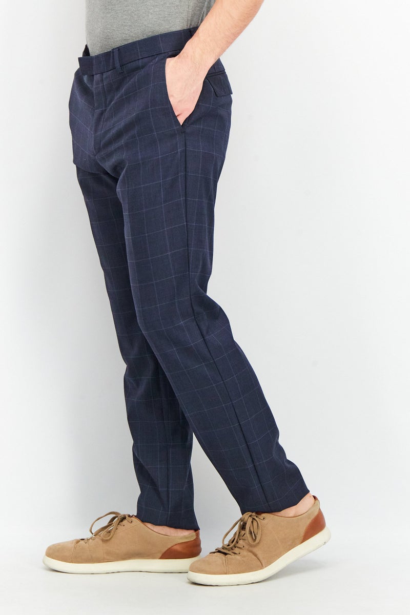 SELECTED Men Regular Fit Windowpane Dress Pants, Electric Blue - Image 2