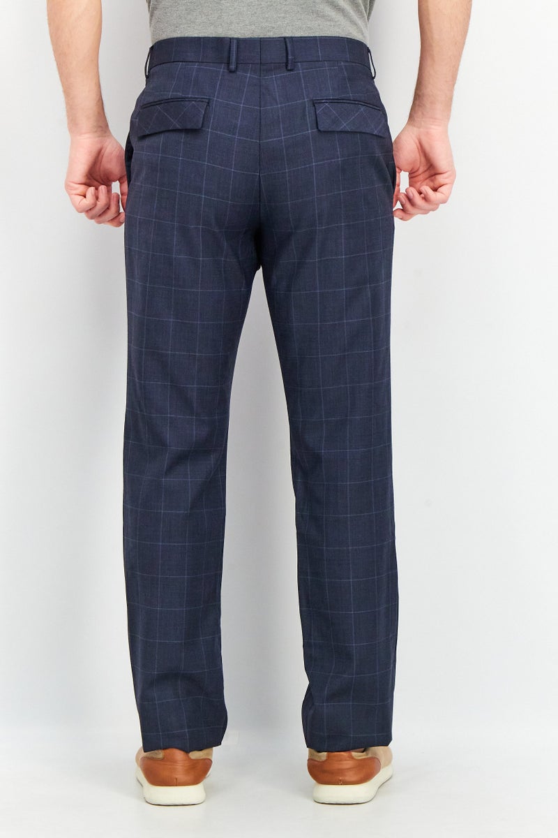 SELECTED Men Regular Fit Windowpane Dress Pants, Electric Blue - Image 4