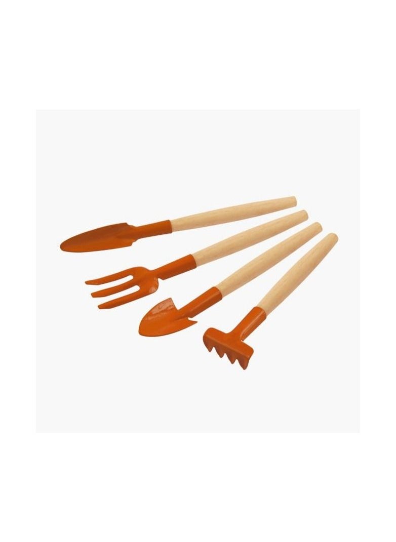 TRAMONTINA Since 1911,Made in Brazil- 4 Pieces Garden Tool Set with Special Carbon Steel and Wood Handle includes Garden Trowel + Transplanting Trowel + 3 Teeth Garden Fork + 4 Teeth Cultivator  - Image 1