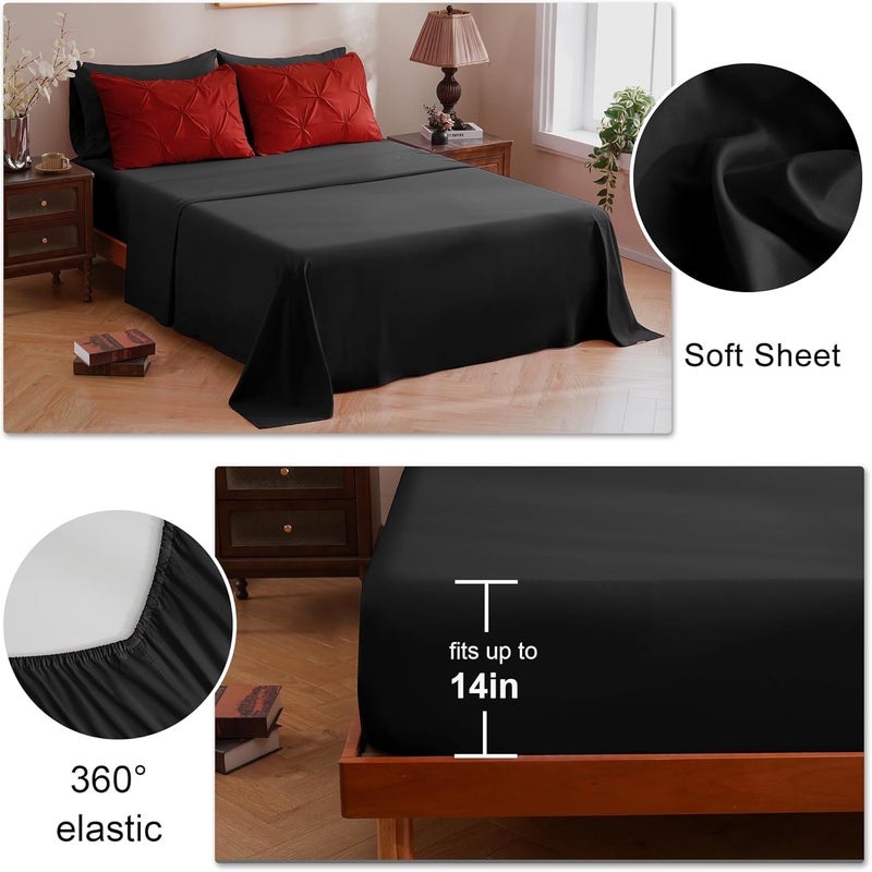 DOWNCOOL 7 Pieces King Size Comforter Set Red and Black, Pintuck Bed in A Bag, Pinch Pleat Bed Set, Soft Microfiber All Season Bedding Set with Sheets, Pillowcases & Shams - Image 4