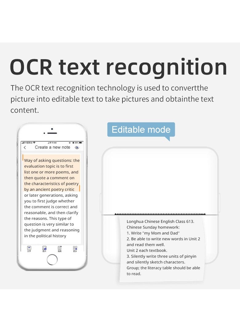 طابعة ميني محمولة للطلاب - طابعة فوتوغرافية ملونة حرارية بلا حبر بتقنية بلوتوث مع وظيفة ملصقات لاصقة - Image 2