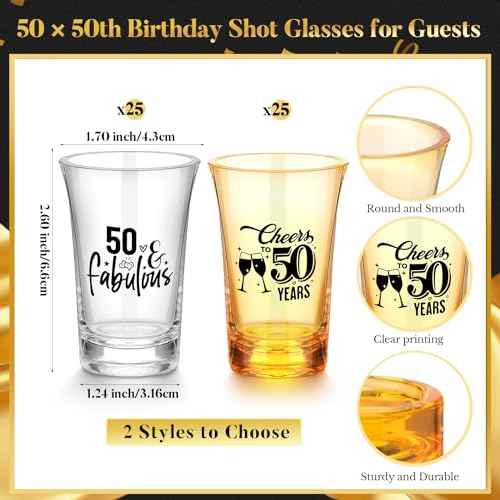 Skybooly 50 Sets 50th Birthday Party Favors for Guests Souvenir Short Glasses Acrylic Clear Shot Glasses Thank You Tags with Organza Bags Twine for Anniversary Wedding Shower - Image 2