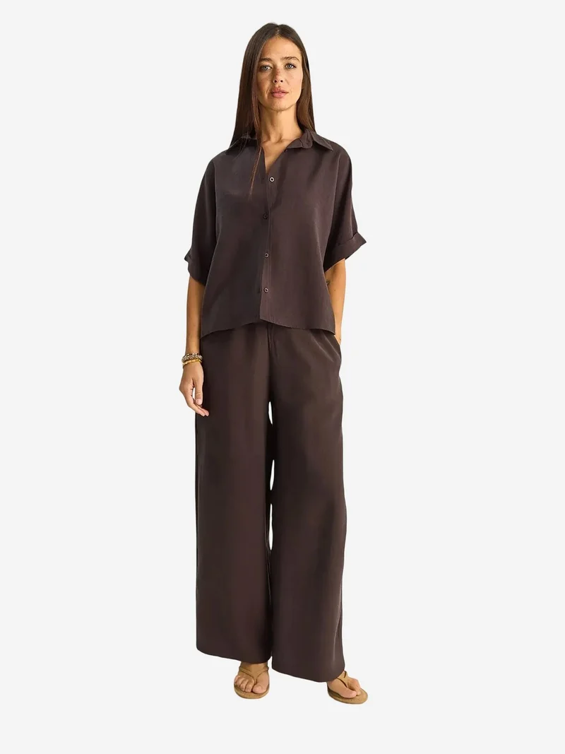 بيانكو لوتشي LUCCI High Waist Wide Leg Two-Piece Co-ord Set with Shirt Collar