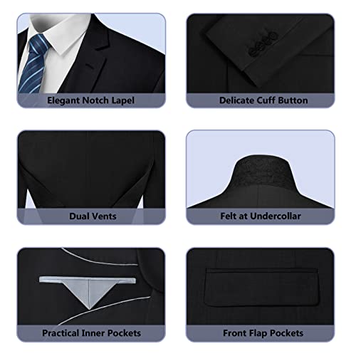 Cooper & Nelson 3 Piece Mens Suit Set, 2 Button Slim Fit Suit for Men, Solid Jacket, Vest, Pants and Tie Black 3XL - Image 5