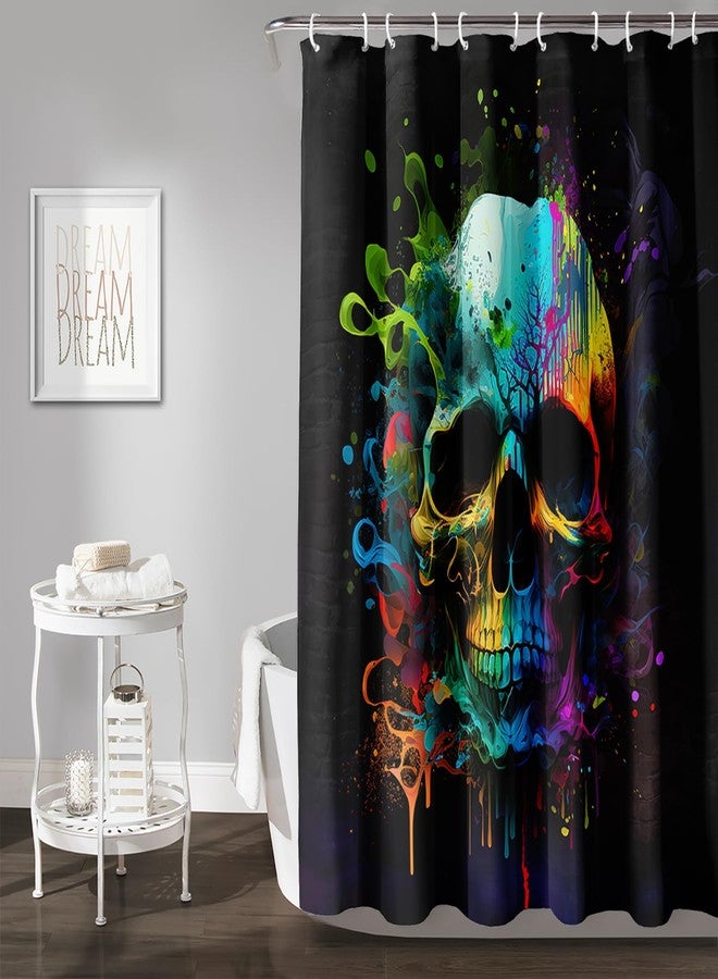 AILONEN Sugar Skull Shower Curtain for Bathroom,Watercolor Skull Bath Curtain Decoration,Minimalism Tie Dye Skeleton Print Waterproof Black Curtain with 12 Plastic Hooks, 36" W*72" H - Image 2