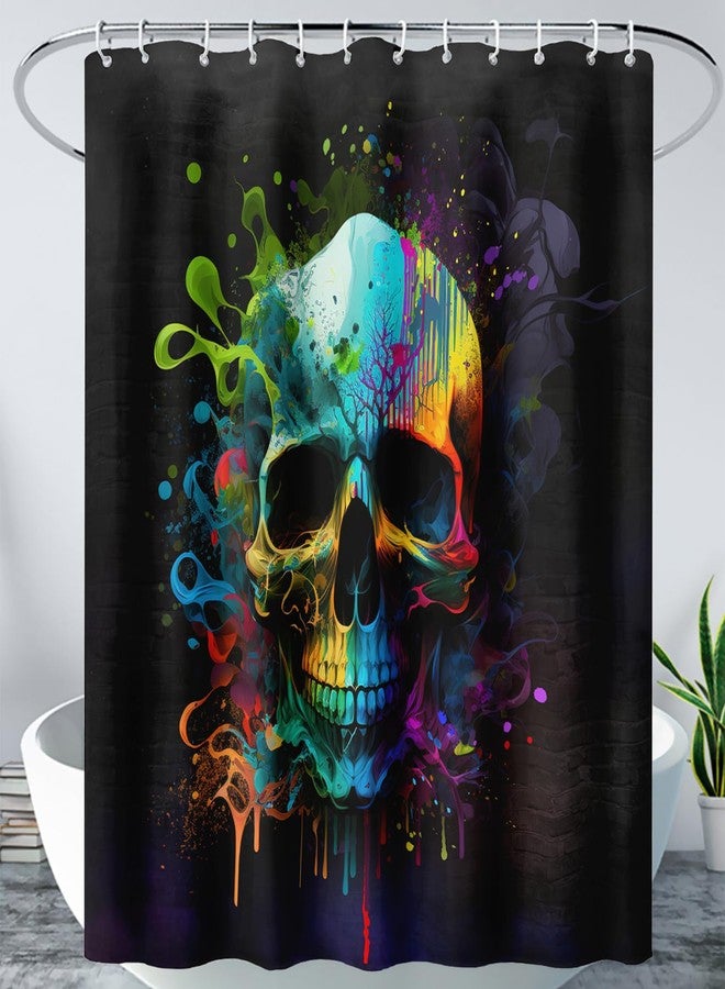 AILONEN Sugar Skull Shower Curtain for Bathroom,Watercolor Skull Bath Curtain Decoration,Minimalism Tie Dye Skeleton Print Waterproof Black Curtain with 12 Plastic Hooks, 36" W*72" H - Image 1