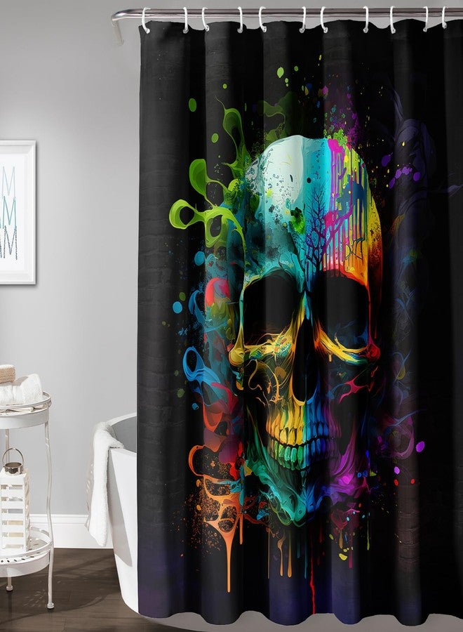 AILONEN Sugar Skull Shower Curtain for Bathroom,Watercolor Skull Bath Curtain Decoration,Minimalism Tie Dye Skeleton Print Waterproof Black Curtain with 12 Plastic Hooks, 36" W*72" H - Image 3