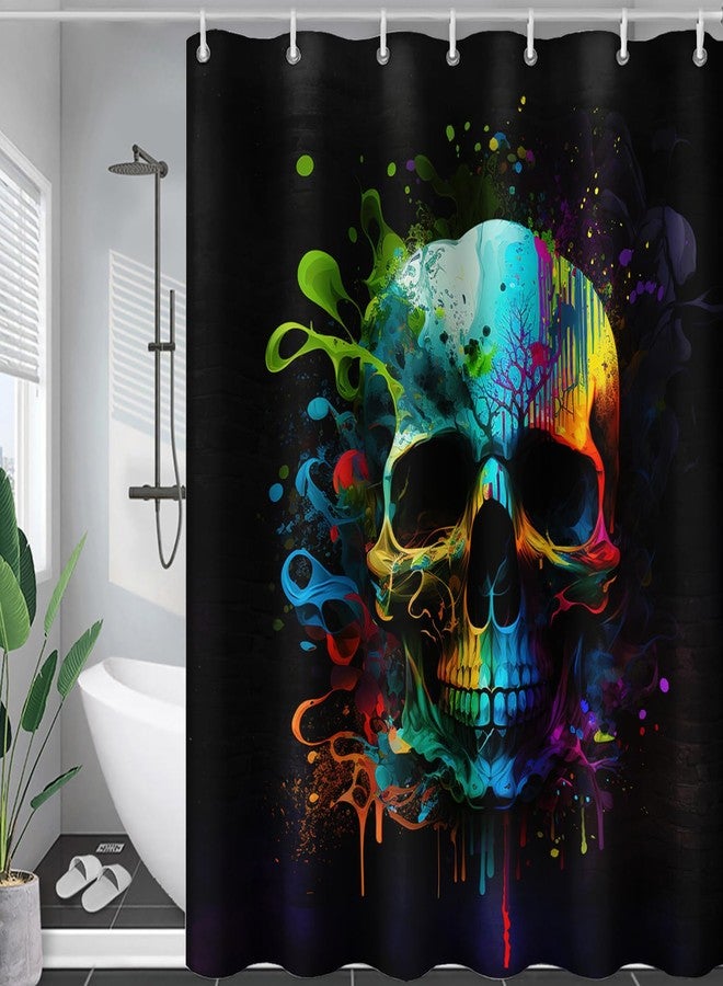 AILONEN Sugar Skull Shower Curtain for Bathroom,Watercolor Skull Bath Curtain Decoration,Minimalism Tie Dye Skeleton Print Waterproof Black Curtain with 12 Plastic Hooks, 36" W*72" H - Image 4