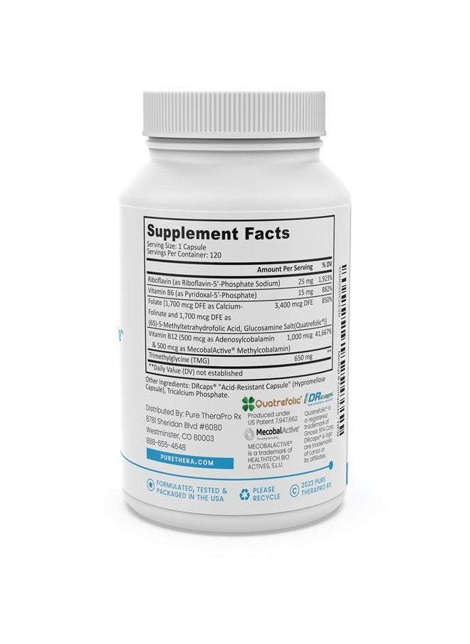 Pure Therapro Rx - Methyl B Complete - Optimal Methylated B Complex w/Quatrefolic 5-MTHF (Folate), Methylcobalamin (B12), B2, B6, & TMG, Active B Complex Manufactured in The USA - (120 Vegan Capsules) - Image 1