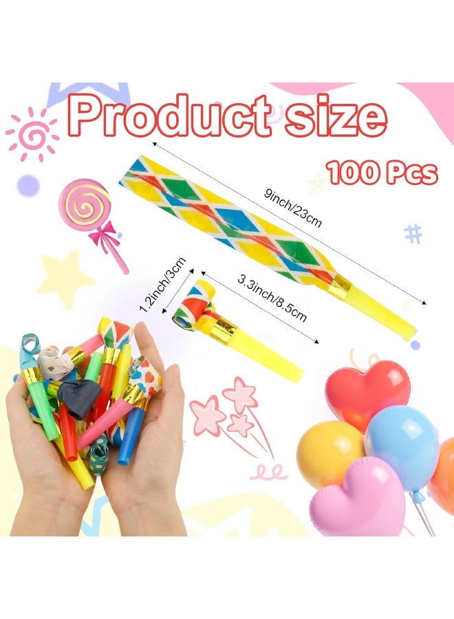 100Pcs Party Blowers, Party Blowers for Kids, Party Blowouts, Party Noise Makers Horns, Colorful Birthday Blowers, Noisemakers Blow Horns Party Whistles Favors for Birthday, New Years Events (Random Colors) - Image 3