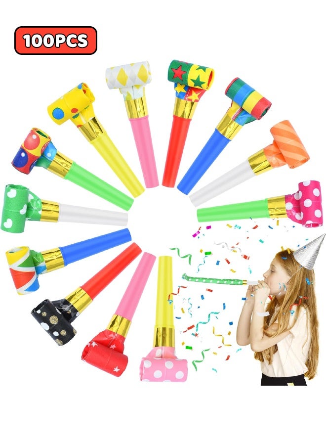 100Pcs Party Blowers, Party Blowers for Kids, Party Blowouts, Party Noise Makers Horns, Colorful Birthday Blowers, Noisemakers Blow Horns Party Whistles Favors for Birthday, New Years Events (Random Colors) - Image 1