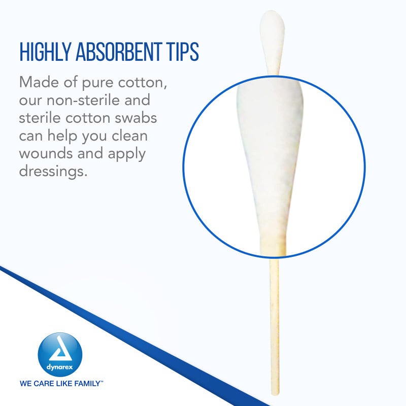 Dynarex 6-Inch Sterile Cotton Tipped Applicators - Single-Use Wooden Cotton Tip Applicators for Wound Care & Dressing, Hygiene, Make Up, Cleaning Tools, Jewelry - 1 Box of 100 Pouches, 2 per Pouch - Image 3