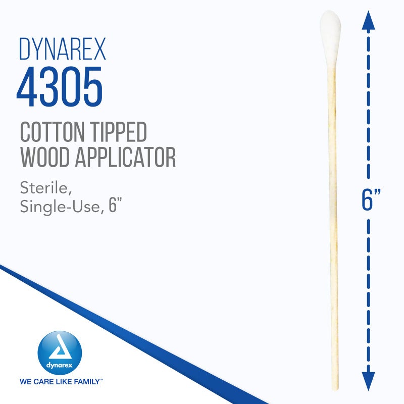 Dynarex 6-Inch Sterile Cotton Tipped Applicators - Single-Use Wooden Cotton Tip Applicators for Wound Care & Dressing, Hygiene, Make Up, Cleaning Tools, Jewelry - 1 Box of 100 Pouches, 2 per Pouch - Image 2