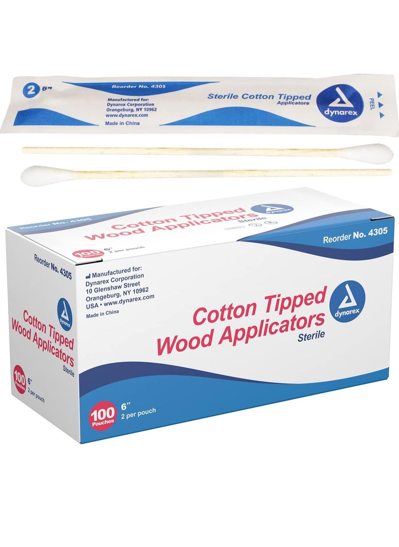 Dynarex 6-Inch Sterile Cotton Tipped Applicators - Single-Use Wooden Cotton Tip Applicators for Wound Care & Dressing, Hygiene, Make Up, Cleaning Tools, Jewelry - 1 Box of 100 Pouches, 2 per Pouch - pzsku/Z09B9B03DF7A38714FDE4Z/45/_/1735996243/a47e7ad8-895f-4310-bc70-9928e47ea19d