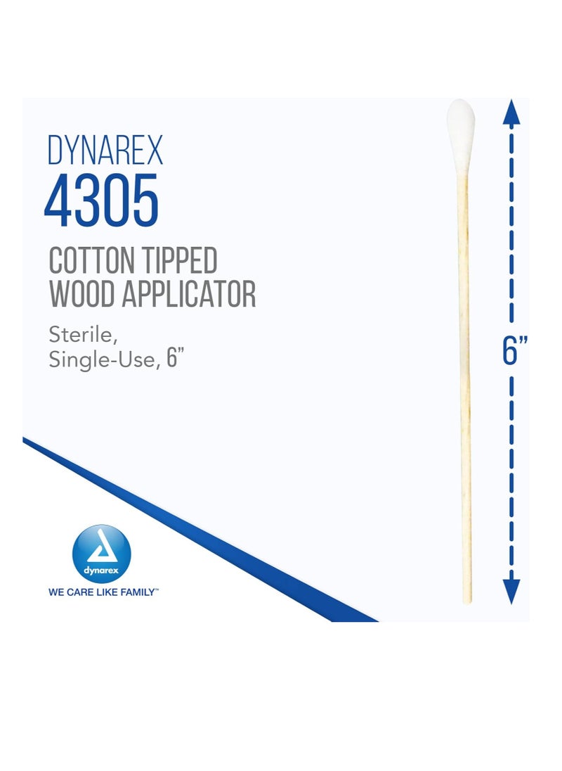 Dynarex Dynarex 6-Inch Sterile Cotton Tipped Applicators - Single-Use Wooden Cotton Tip Applicators for Wound Care & Dressing, Hygiene, Make Up, Cleaning Tools, Jewelry - 1 Box of 100 Pouches, 2 per Pouch  - Image 2