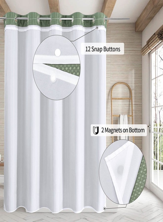 MitoVilla No Hooks Required Sage Green Waffle Shower Curtain Liner Set, Modern Heavyweight Fabric Shower Curtain Set with Snap-in Liner for Hotel Grade Spa-Like Bathroom Decor, 72 x 74 - Image 2