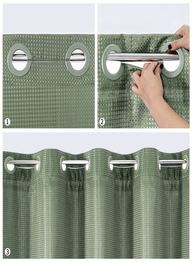 MitoVilla No Hooks Required Sage Green Waffle Shower Curtain Liner Set, Modern Heavyweight Fabric Shower Curtain Set with Snap-in Liner for Hotel Grade Spa-Like Bathroom Decor, 72 x 74 - Image 4