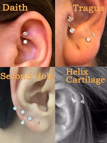 QWALIT Gold 18g Horseshoe Nose Ring Double Stud Gem Horse Shoe Nose Ring Hoop for Women Surgical Steel Half Tragus Earring Lip Helix Piercing Jewelry Septum Rings 8mm Septum Ball Screw Tool Threader - Image 5