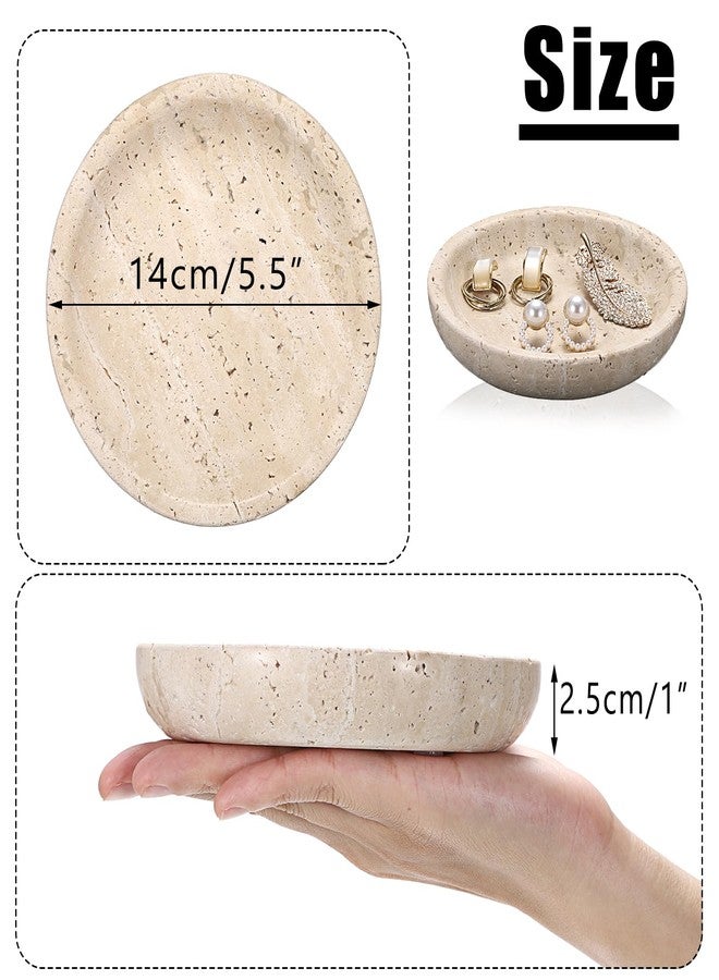GUSHBIN Travertine Jewelry Tray Round Trinket Dish Vintage Decorative Tray Entry Table Nightstand Bowl for Display Rings Earrings Necklace Key Organizer Home Decor - Image 3