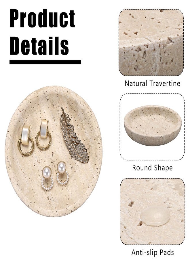 GUSHBIN Travertine Jewelry Tray Round Trinket Dish Vintage Decorative Tray Entry Table Nightstand Bowl for Display Rings Earrings Necklace Key Organizer Home Decor - Image 5