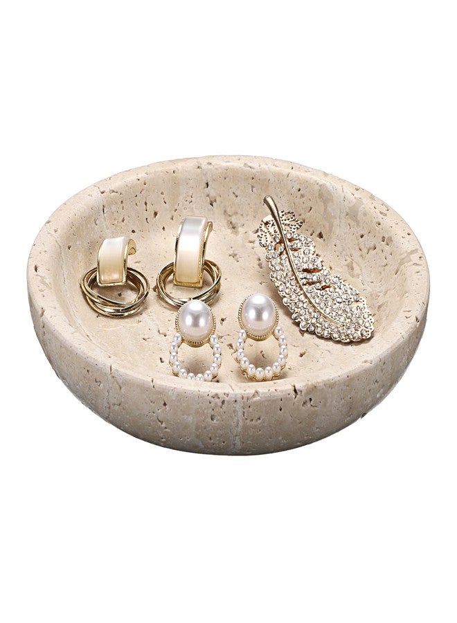 GUSHBIN Travertine Jewelry Tray Round Trinket Dish Vintage Decorative Tray Entry Table Nightstand Bowl for Display Rings Earrings Necklace Key Organizer Home Decor - Image 1