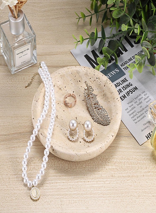 GUSHBIN Travertine Jewelry Tray Round Trinket Dish Vintage Decorative Tray Entry Table Nightstand Bowl for Display Rings Earrings Necklace Key Organizer Home Decor - Image 2