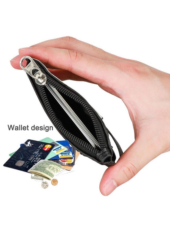 HASFINE Id Badge Holder With Pu Leather Zipper Pocket & Lanyard 2 Sided 5 Card Slots Id Card Holder Walletdetachable Keychain Lanyard For Teens Men Women(Black) - Image 5