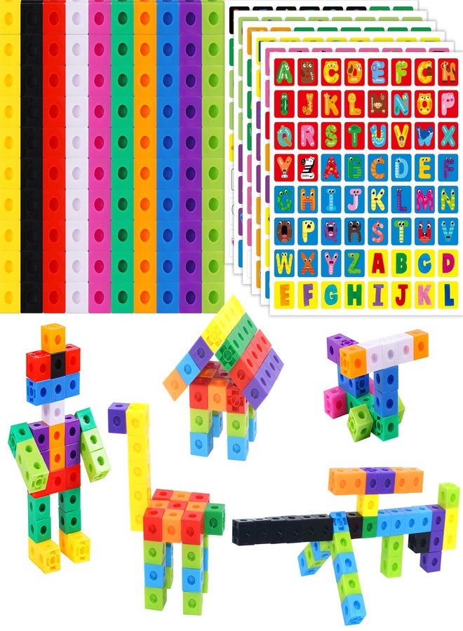 SpriteGru 100 Math Linking Cubes, Math Cubes with 384 Reusable Stickers-Letters, Numbers, Shapes, Manipulative Geometric Connecting and Counting Blocks, Educational Toy for Kids Math Learning and Fun Activities - Image 1