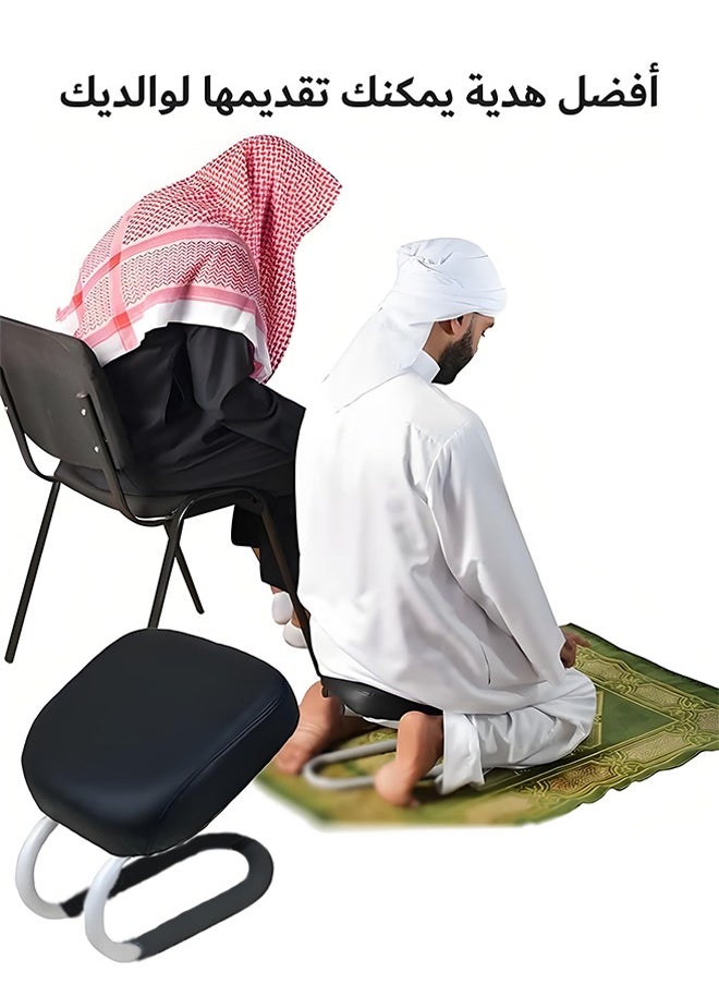 Laravel - Prostration Chair is a Prayer Chair for Muslims - Comfort and Support During Prayer, Padded Leather Seat Handcrafted in Saudi Arabia, Ergonomic Design for Comfortable Prayer Position, Meditation Stool Mindfulness Prayer Kneeling Stool Sujoud Chair with Anti-slip Cover, Black, 25x28x22.5cm كرسي السجود من قيام، راحة ودعم أثناء الصلاة - صنع بأيدي سعودية - Image 1